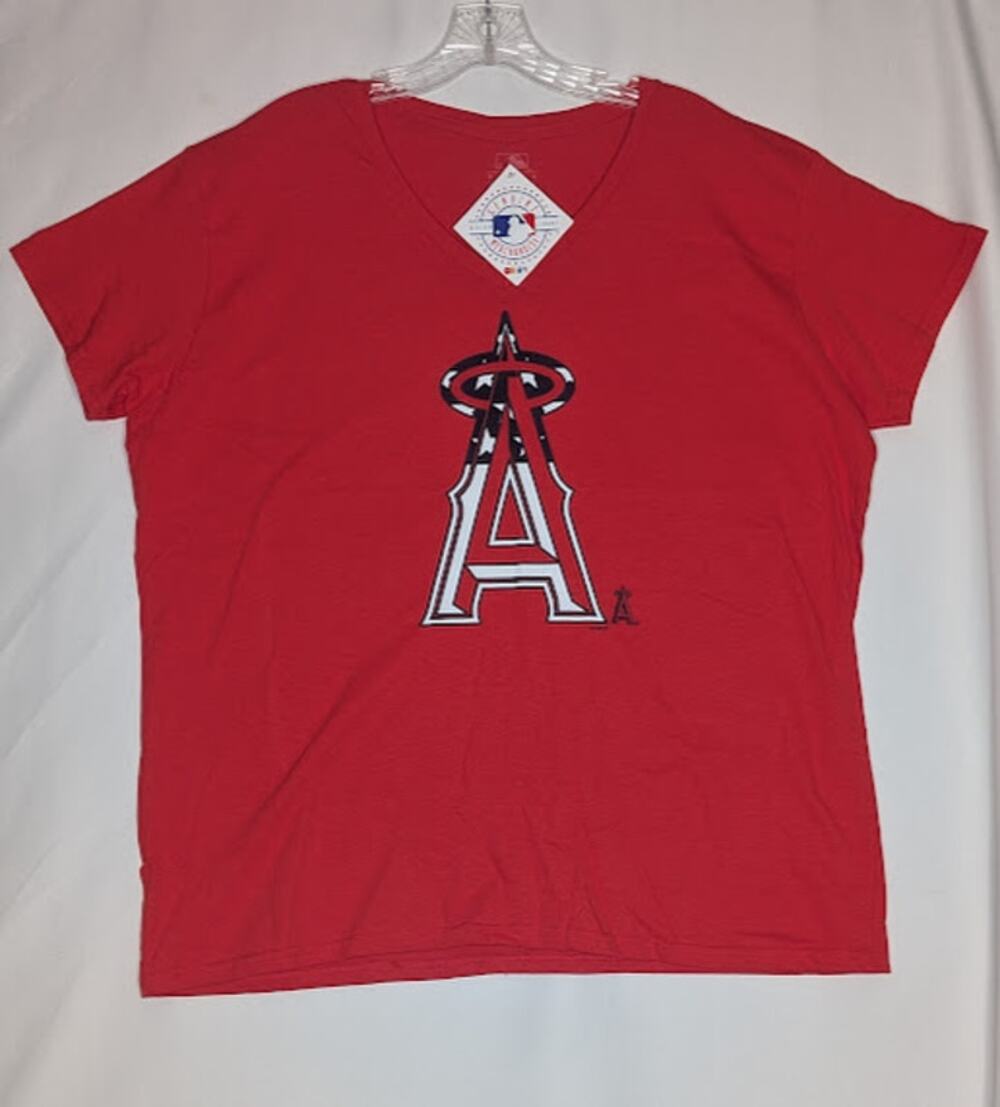 MLB LA Angels of Anaheim Women's V Neck Patriotic T-Shirt size 2XL NWT sports